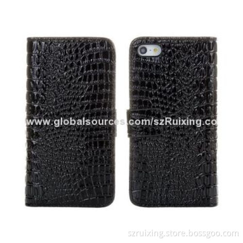 Crocodile veins leather case for iPhone 5/5S with stand function
